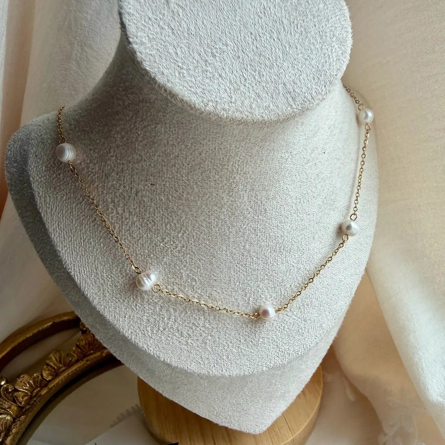 Freshwater Pearl Half-Strand Necklace Stainless Steel — pendant close-up detail