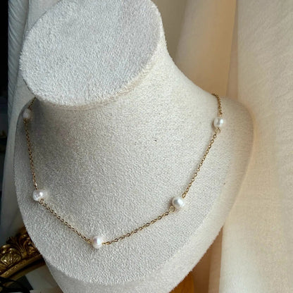 Freshwater Pearl Half-Strand Necklace Stainless Steel — chain and clasp detail