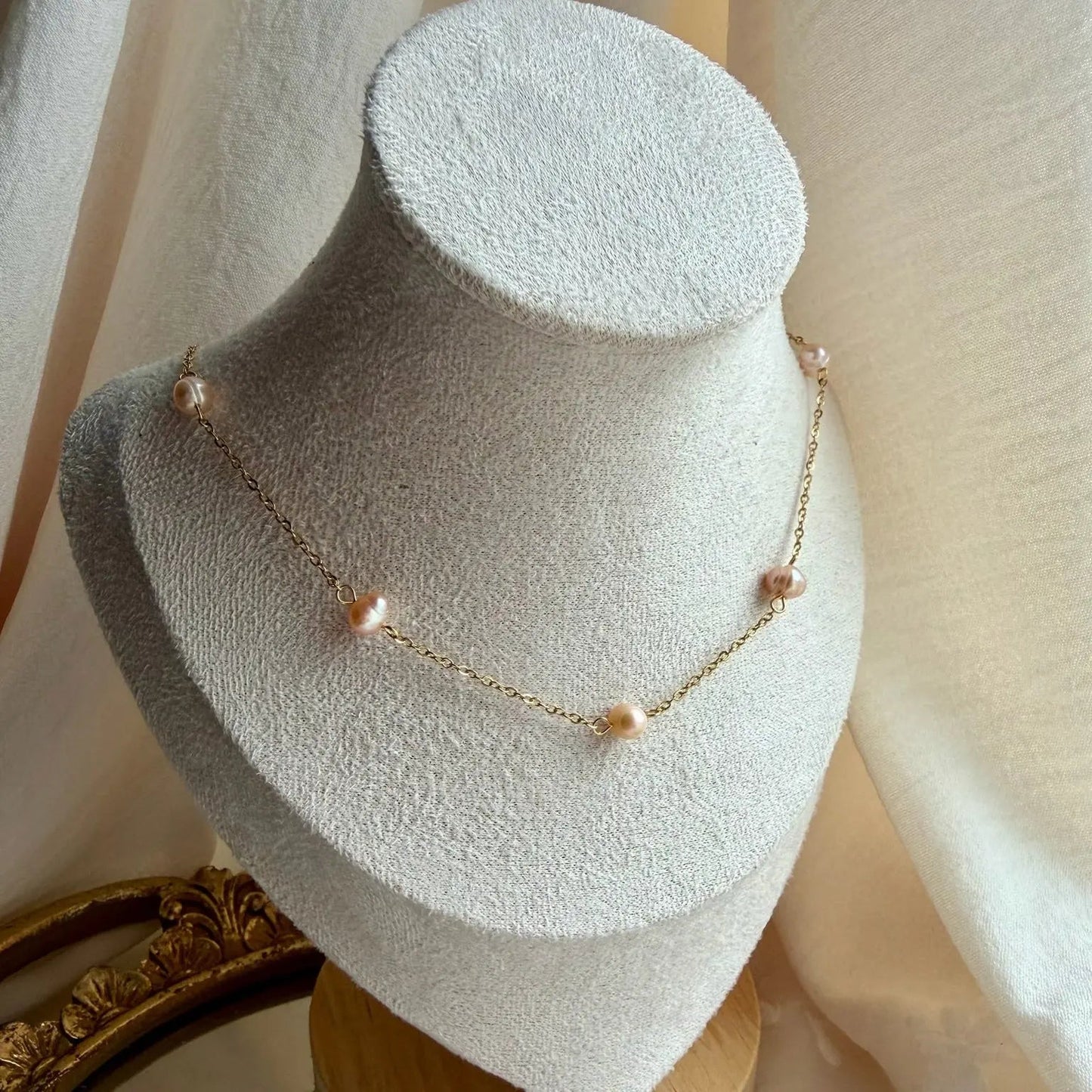 Freshwater Pearl Link Chain Necklace Gold Plated — chain and clasp detail