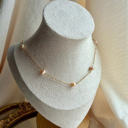 Freshwater Pearl Link Chain Necklace Gold Plated — chain and clasp detail