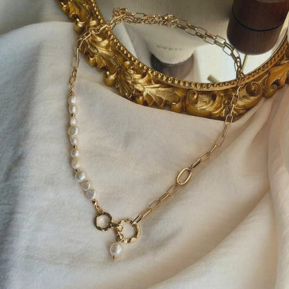 Freshwater Pearl Asymmetric Chain Necklace Gold