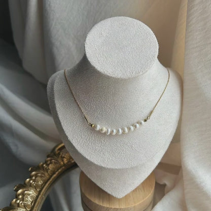 Freshwater Pearl Bar Necklace Stainless Steel Gold